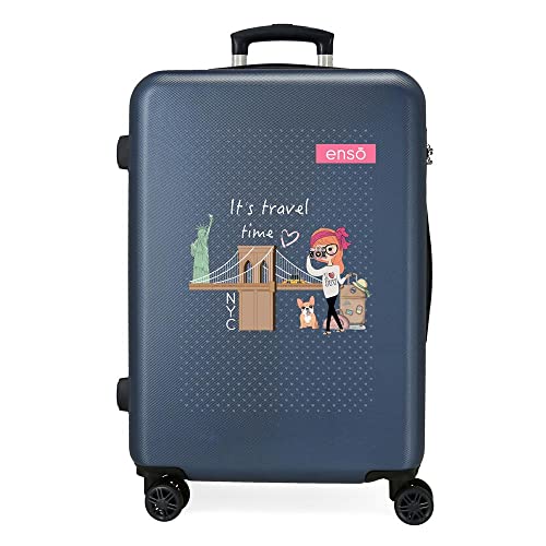 Enso Travel Time Koffer, mittelgroß, Blau, 46 x 65 x 23 cm, Hartplastik, seitlicher Kombinationsverschluss, 56 l, 3 kg, 4 Räder
