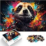 Puzzle für farbenfrohe psychedelische Erdmännchen-Tierpuzzles für Erwachsene und Ren, 1000 Teile, Holzpuzzle, Familienpuzzle, Geschenk, unmögliches Puzzle (50 x 75 cm)