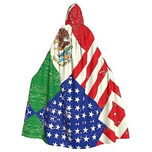 WURTON Umhang mit mexikanischer amerikanischer Flagge, voller Länge, Karnevals-Umhang mit Kapuze, Unisex, Cosplay-Kostüme, Umhang für Erwachsene, 185 cm