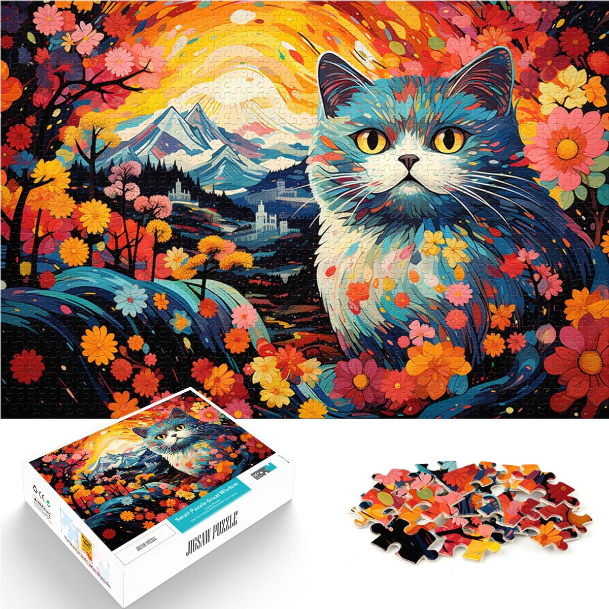 Puzzles Fantasie Japanische farbige Katzen Puzzle für Erwachsene 1000 Teile Holzpuzzle Anspruchsvoll, Aber unterhaltsam und humorvoll 1000 Teile (50 x 75 cm)