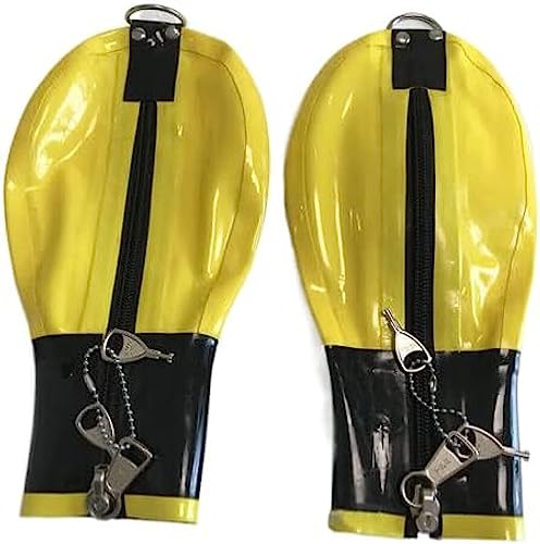 Handgefertigte Latex-Bondage-Handschuhe, Kurze Gummihandschuhe Mit Abschließbarem Reißverschluss,Gelb,Handgelenk 18 Cm