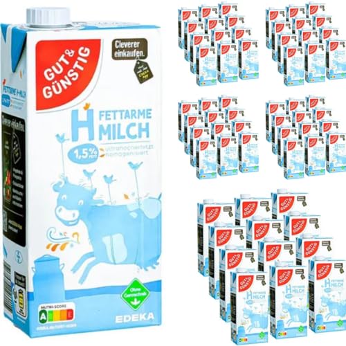 Milch Gut&Günstig fettarme H-Milch 1,5% Fett Haltbare Milch, je 1 Liter, 60 Stück