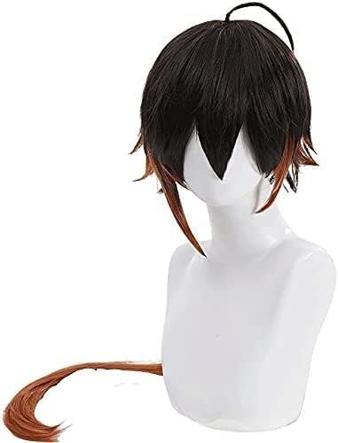 LINLINCD-Wig Anime Cosplay Genshin Impact Anime Cosplay Perücke Zhongli Lang Orange Schwarz Farbverlauf Männer Haar Halloween Party Spiele Cosplay Kostüm Zubehör