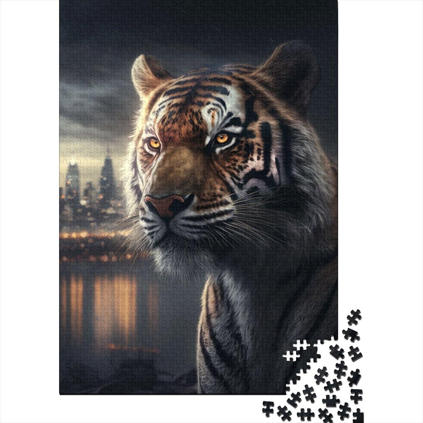 Tiger in der Großstadt-Puzzle, 1000 Teile für Erwachsene, Holzpuzzle, Puzzle für Erwachsene, Teenager, Puzzle für Erwachsene (75 x 40 cm)