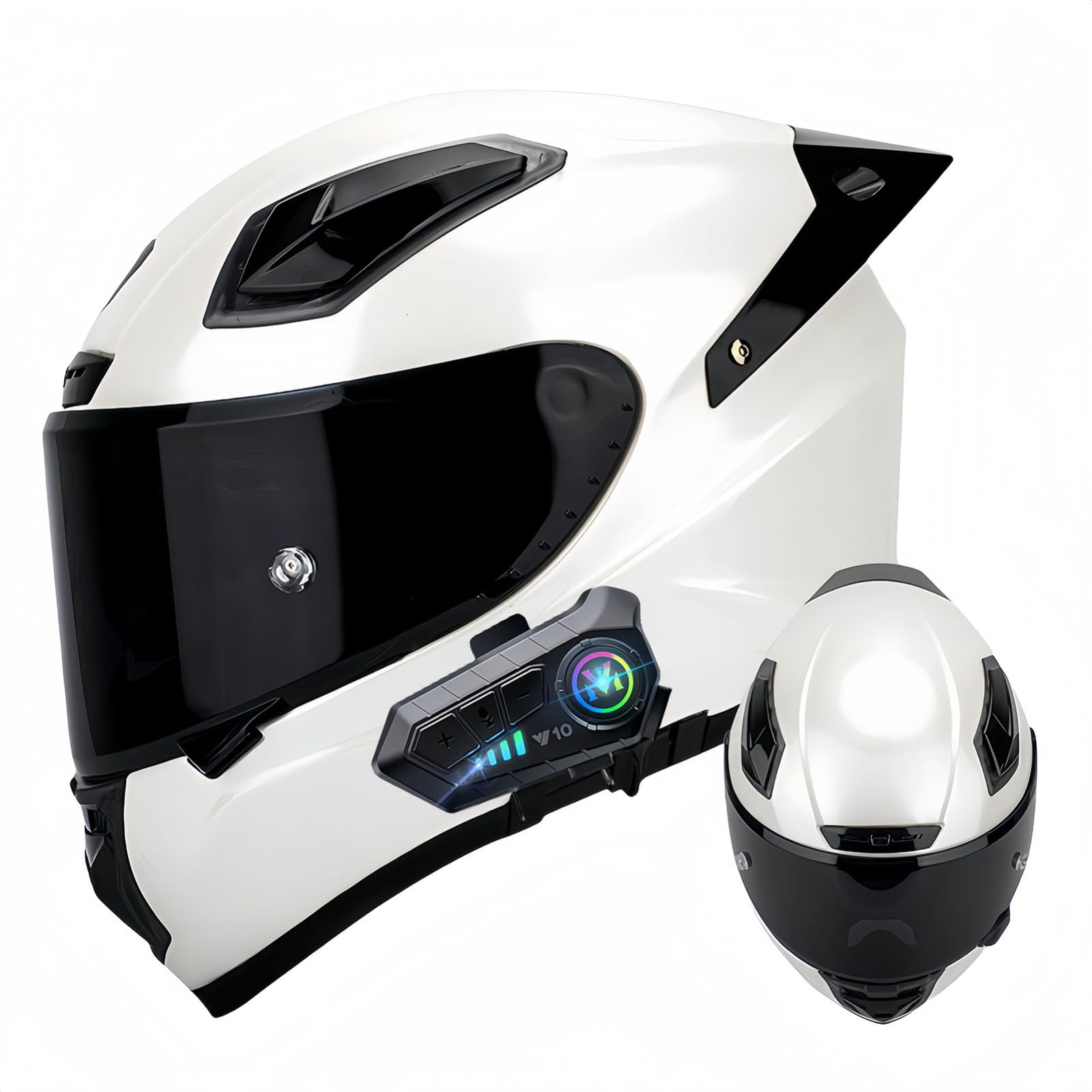 Integraler Bluetooth-Motorradhelm, Modularer Integral-Motorradhelm Mit Doppelvisier, ECE-Zugelassener Bluetooth-Motorradhelm, Modularer Integralhelm Für Männer Und Frauen A,S53-54CM