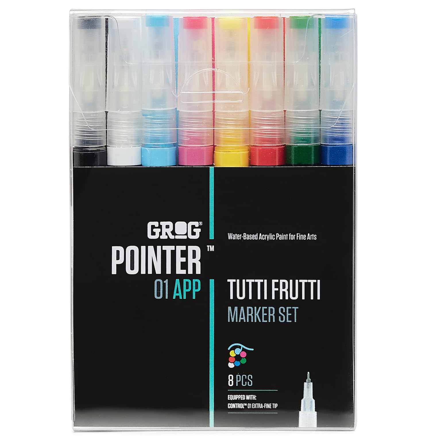 GROG Pointer 01 APP Tutti Frutti Marker Set, 0,7 mm Extra Feine Spitze, Packung mit 8 Stück