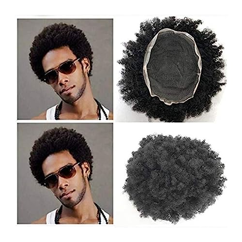 Toupet für Männer Haarersatz Systeme Volle Spitze Herren Toupet Afro Lockiges Haar System Einheiten Atmungsaktive Männliche Haarprothese Lockiges Echthaar #1B Farbe Afro Curl Toupet for Schwarze Männe