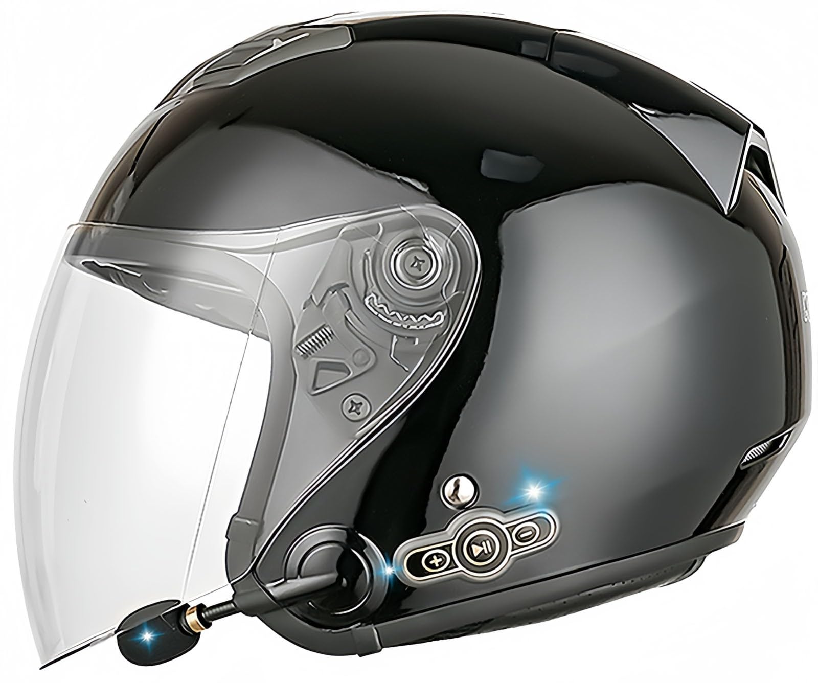 Offenes Gesicht mit Bluetooth-Leder mit individueller Schutzbrille, Motorradhelm, halbe Abdeckung, 3/4-Schutzhelm, ECE-geprüft, für Männer und Frauen, integriertes Mikrofon C,XXL63-64CM