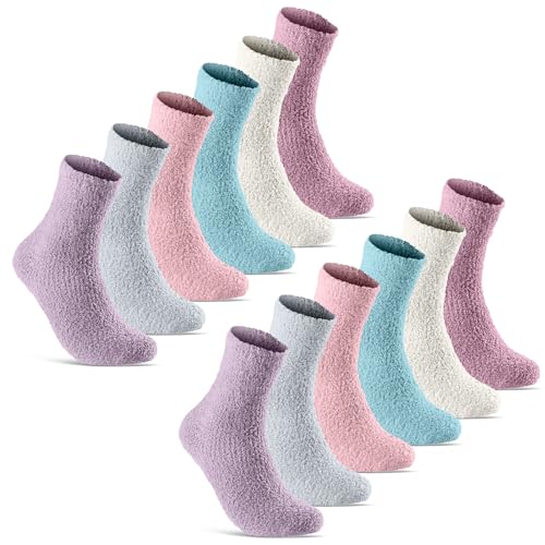 sockenkauf24 6 | 12 | 20 Paar Kuschelsocken Damen Plüschsocken warm & flauschig Pastellfarben 37402 (35-42 12 Paar)