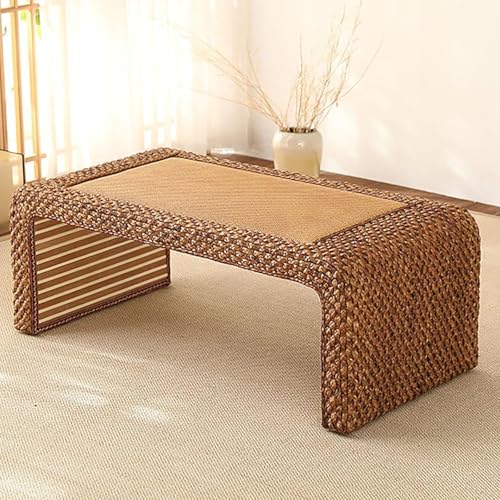 Gvqng Couchtische, Couchtisch Aus Geflochtenem Rattan, Tatami-Teetisch, Rechteckiger Couchtisch FüR Wohnzimmer, Niedriger Tisch, Tatami-Tisch, Bodentisch,A,100 * 50 * 38cm