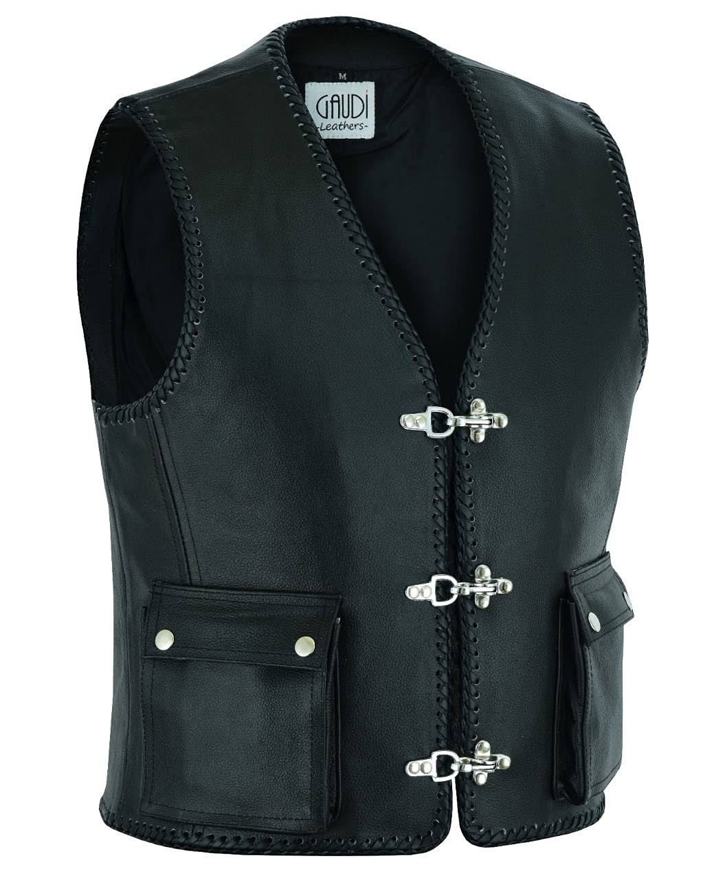 Herren Lederweste Kutte Weste Leder Motorrad Rocker Biker Clubweste schwarz Rindleder, Schwaz, M