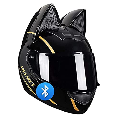 BGMKE Motorrad Modularer Bluetooth-Helm Klapphelm Full Face Motorradhelm Mit Katzenohren ECE Zertifiziert Damen Herren Integralhelme Motorrad Integrierter Roller-Helm Mofa Helm Moped-Helm