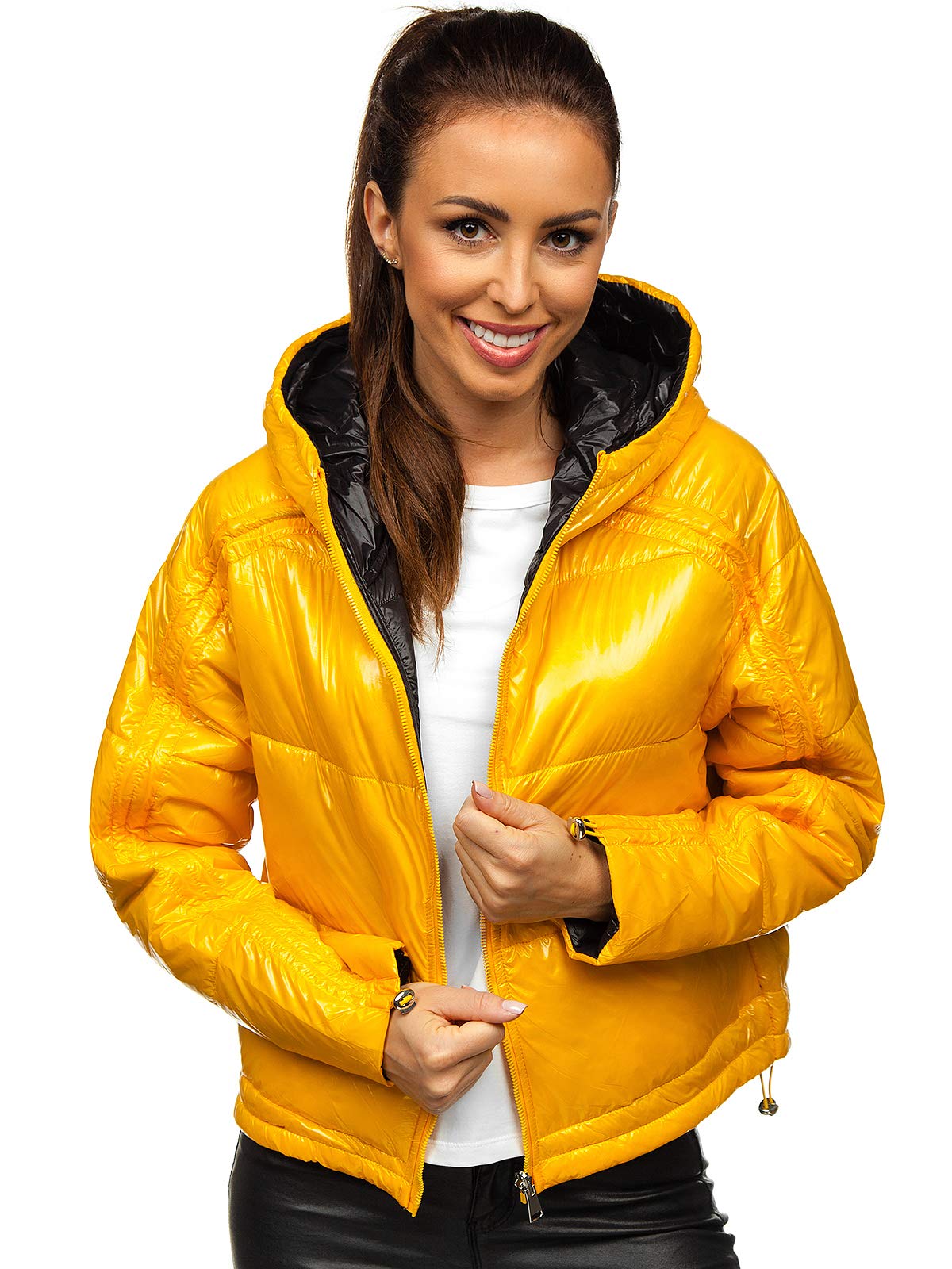 BOLF Damen Übergangsjacke Steppjacke Reißverschluss Outdoorjacke Schuljacke Classic Hoodie Freizeitjacke Herbst Style S-WEST B9553 Gelb XXL [4D4]