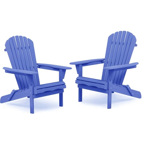 Klappbarer Holzstuhl, Teilweise Vormontiert Holz-Loungesessel, Outdoor Holz-Klappstuhl, FüR AußEnterrasse Garten Rasen Hinterhof Terrasse Pool Strand,Blau,2pcs