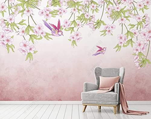 XLMING Handgemalte Rosen Vögel Wand Küche Esszimmer Arbeitszimmer Wohnzimmer TV Hintergrund Wand 3D Tapete-250cm×170cm