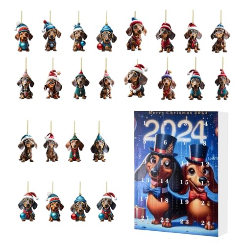 Adventskalender 2024, Weihnachts-Adventskalender 24 Tage, Weihnachts-Adventskalender mit 24 Dackel-Anhängern, Dackel-Anhänger, 24-Tage-Weihnachts-Countdown-Kalender für