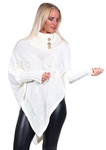 Mississhop Poncho Strick Sweatshirt Pullover Umhang Überwurf 30-01 Weiß