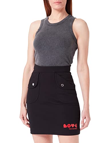 Love Moschino Women's with Hearts Brand Print Short Straight Skirt, Black, 46