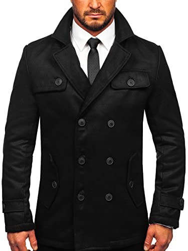 BOLF Herren Mantel Kurzmantel Zweireiher Wintermantel Winterjacke Business Jacket Freizeit Reverskragen Herbst Jacke Mittellang Warm Gefüttert Elegant Style M3142 Schwarz XL [4D4]