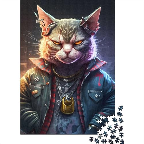 Boss Cat Art Puzzle für Erwachsene 1000 Teile Holzpuzzle Puzzles für Erwachsene Teenager genießen Spiele für Erwachsene 75x50cm