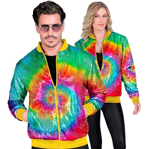 Widmann - Party Fashion Bomberjacke, Regenbogenfarben, Pailletten Jacke, Weste, Party Outfit, Disco