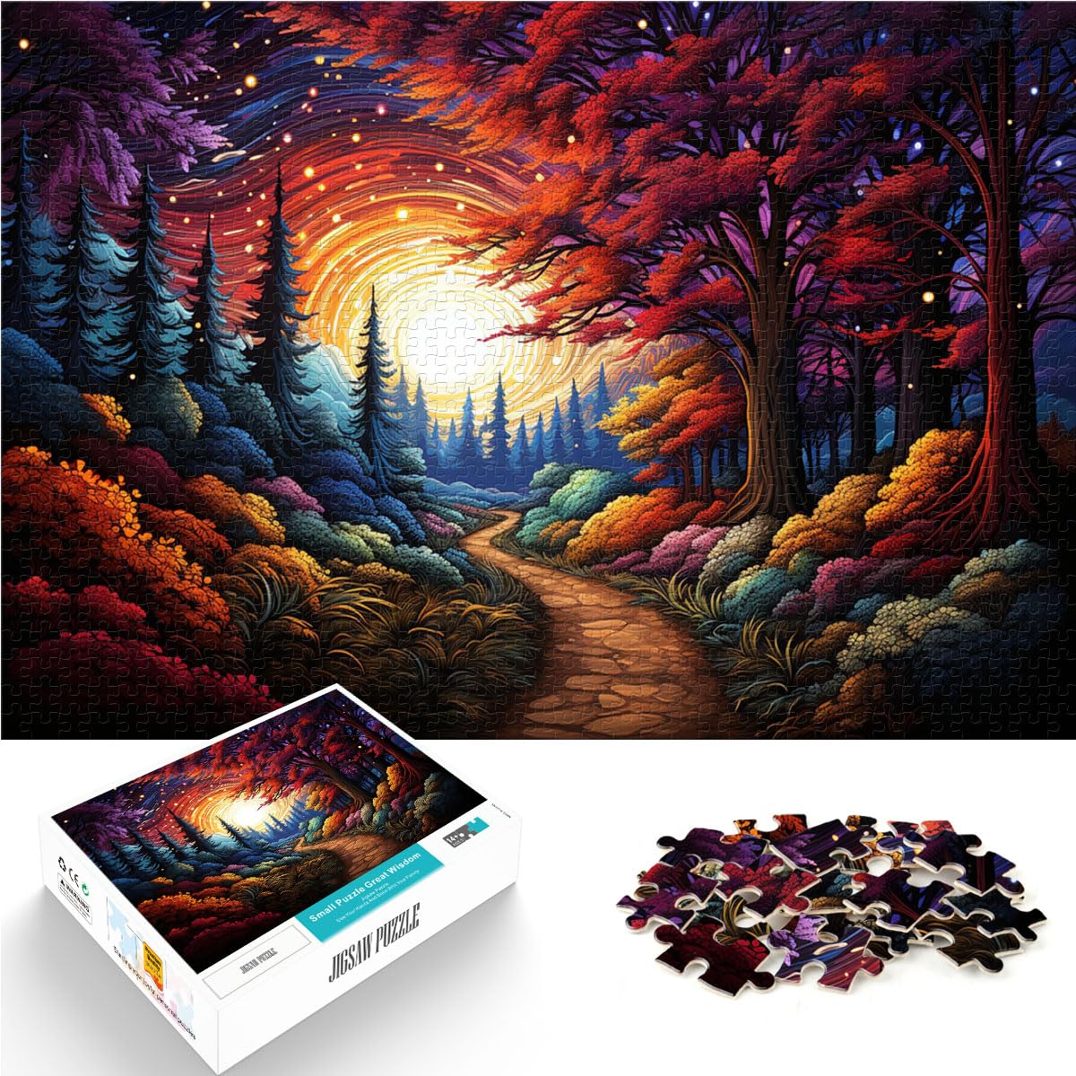 Puzzle für psychedelische, farbenfrohe Landschaften, Puzzle mit 1000 Teilen für Erwachsene, Holzpuzzle für Erwachsene und Familien, 1000 Teile (50 x 75 cm)