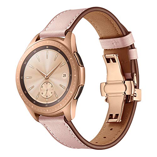 Dee Plus Butterfly Schnalle Echtes Leder 20mm Uhrenarmband Kompatibel mit Samsung Galaxy Watch 42mm/Gear S2 Classic/Huawei Watch 2, Für 20mm Armbanduhr Edelstahl Metall Quick Release Leder Ersatzband