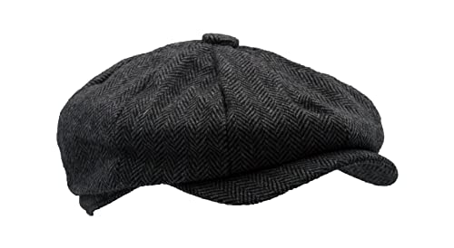 WALKER AND HAWKES - Wolle 8-Panel Tommy Baker Boy Cap, Grau (Fischgrätmuster), 60