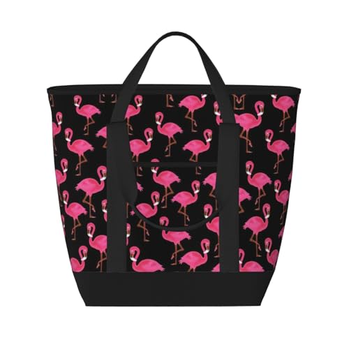 YQxwJL Einkaufstasche mit niedlichem Flamingo-Druck, großes Fassungsvermögen, isolierte Lunchtasche, wiederverwendbare Einkaufstasche mit Reißverschluss, für Damen und Herren