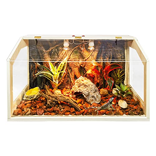 Prolee Reptilien-Terrarium-Tank, Eidechsen-Tank, Bartagamenbecken mit Dachtür, Schlangenbecken mit integrierter Lampenfassung und Schalter, 4 Seitenfenster (61 Gallonen 61 x 40 x 40 cm)