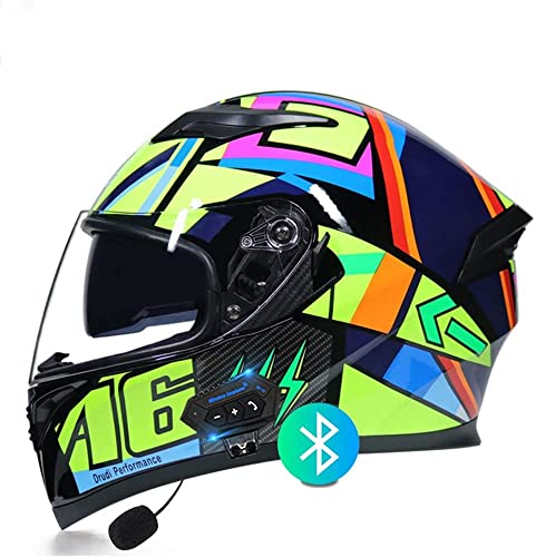 Integralhelm Motorradhelm Helm Motorrad Mopedhelm,mit Bluetooth-Headset,Unisex Offroad Integralhelm Schutzhelm, Cruiser Scooter Vespa Mofa-Helm DOT/ECE-Zertifiziert (Color : J, Größe : XL=61-62cm)