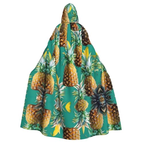 YQxwJL Halloween-Umhang mit tropischer Ananas, hawaiianischer Druck, Herren, mit Kapuze, Renaissance-Umhang für Erwachsene, Cosplay, Hexenumhang