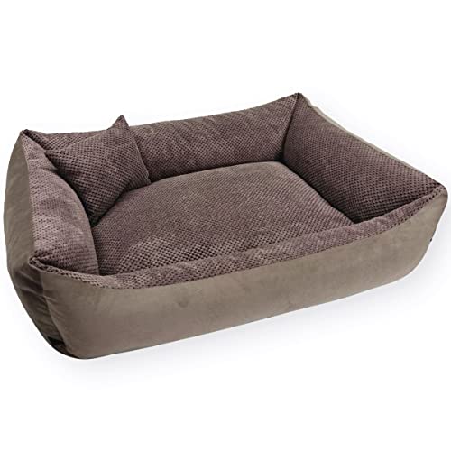 4L Textil TEO Hundebett modischen Textur Hundekorb Tierkissen Hundesofa Hundeliege Hundekissen Hundekörbchen Schlafplatz Haustierbett Waschbar Robust (80x60 cm, Braun)