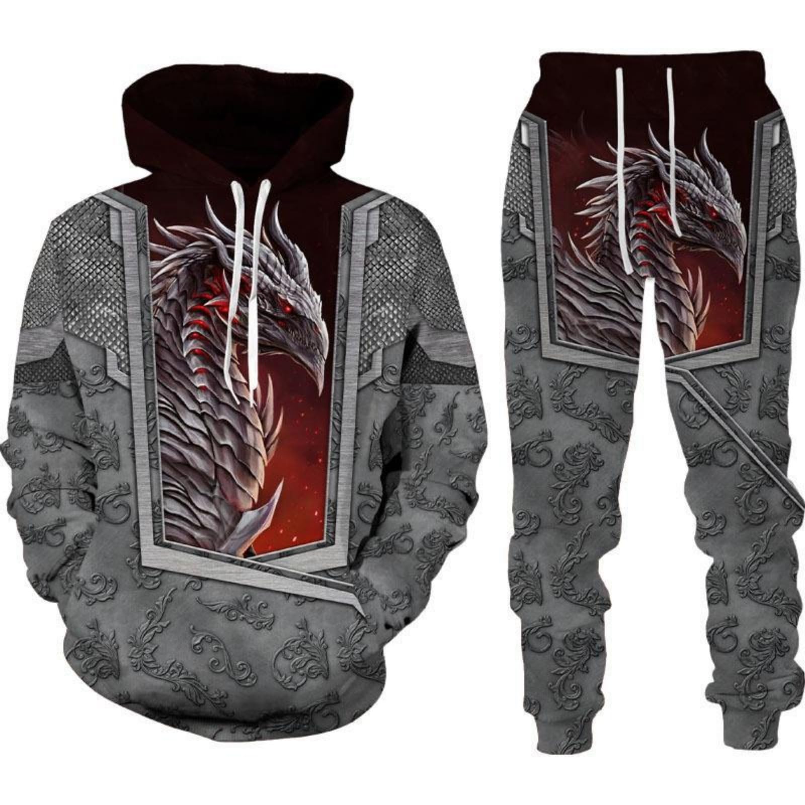 RIAAJ Männer Chinesischer Drache Hoodie 3D Gedruckt Lose Pullover Chinesischer Drache Sport Shirt Jogging Anzug Sport Set (F9,2XL)