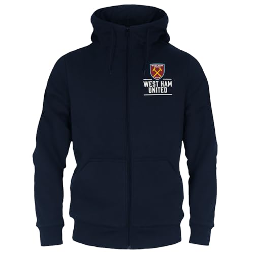 West Ham United FC - Herren Fleece-Sweatjacke mit Reißverschluss - Offizielles Merchandise - Geschenk für Fußballfans - Dunkelblau - 3XL