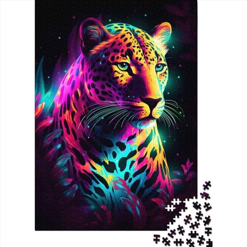 1000 Teile für Erwachsene, schwierige Puzzles, Neon-Leopard, Holzpuzzles für Teenager, Geschenke, präziser Schnitt, 1000 Teile, 75 x 50 cm