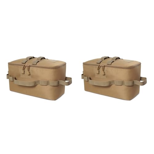 SICOSALT 2X Outdoor-Camping-Aufbewahrungstasche, Gasherd, Kanister, Topf, Tragetasche, Picknick-Tasche, Kochgeschirr, Utensilien, Organizer, Khaki