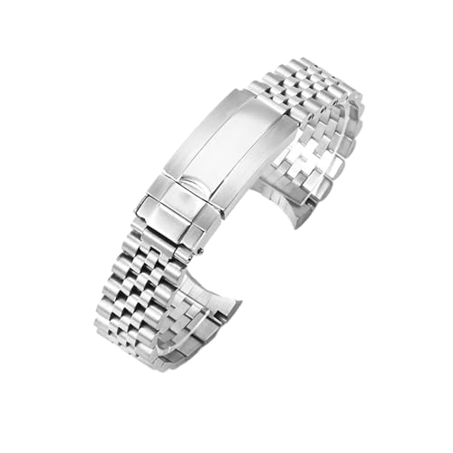 THBGTCNQ Uhrenarmband aus massivem Edelstahl mit fünf Perlen, 20 mm, universelle Faltschließe, Uhrenzubehörwerkzeug, geeignet for Quarzuhren, traditionelle Uhren(Silver)