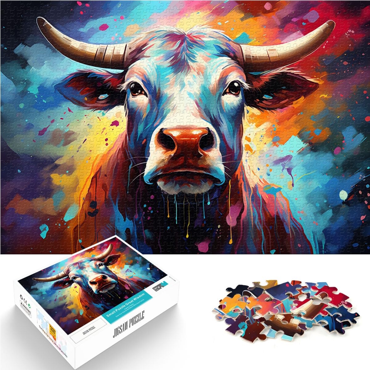 Puzzles zum Verschenken, farbenfrohes Kuh-Kunst-Puzzle, 1000-teiliges Puzzle für Erwachsene, Holzpuzzles für Erwachsene und Familien, 1000 Teile (50 x 75 cm)