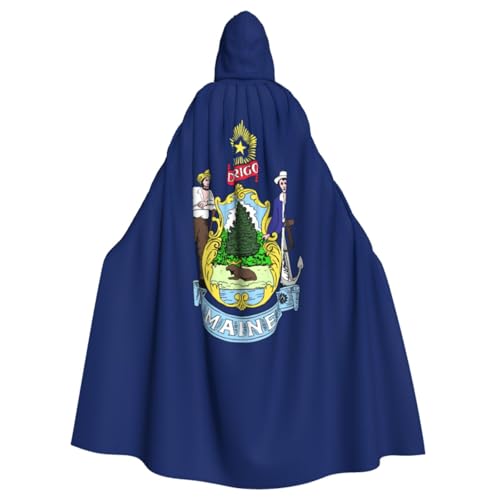 WURTON Maine State Flag Print Halloween Hooded Cloak Suitable Carnival Theme Party Halloween Cosplay Costume