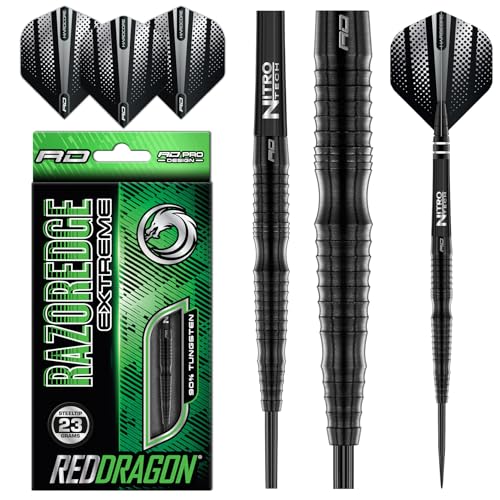 RED DRAGON Razor Edge Extreme 23 Gram Professional Tungsten Darts Set with Flights and Stems