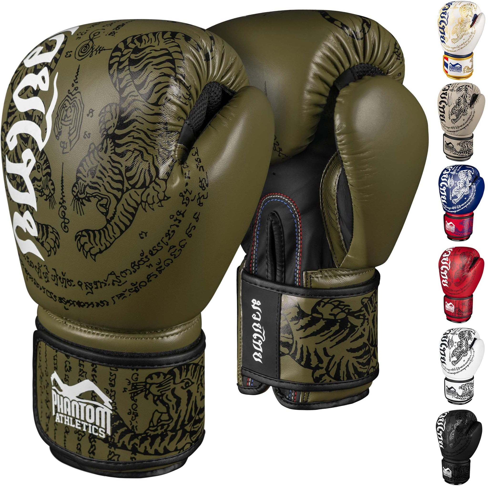 Phantom Athletics Boxhandschuhe Männer - Muay Thai | MMA und Kickbox | 10-16oz Boxing Gloves für Kampfsport | Box Handschuhe Herren, Damen und Kinder (Muay Thai - Army, 14 Oz)