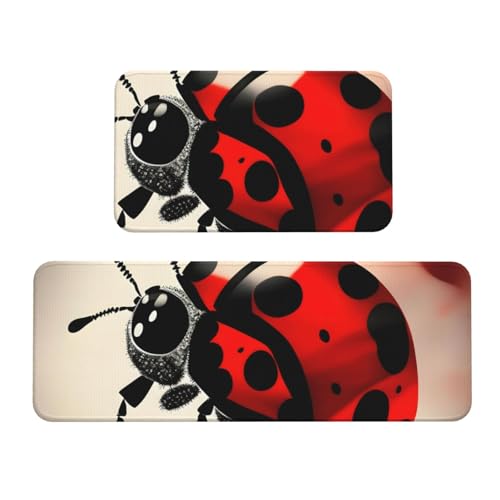 YQxwJL Art Ladybug Tracks Print Küchenteppich, rutschfeste Küchenmatte, 2er-Set, bequeme Stehmatten für Küche, Büro