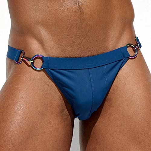 ALANZE Metallschnalle Bikini Herren Badehose Halbhüfte Bademode Gay Tanga Badehose Für Badeanzug Strandshorts,Dunkelblau,L