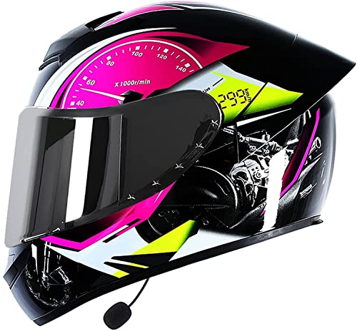 Bluetooth Motorradhelm Integralhelm Klapphelme,Erwachsene Integralhelm Motorrad Mit Anti-Fog Visier,Motocrosshelme Mit Eingebautes Mikrofon,DOT/ECE Zertifiziert (Color : P, Größe : L=59-60cm)