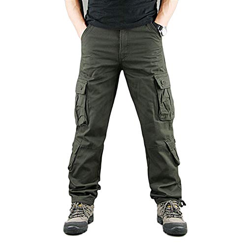 YOUCAI Herren Cargohose aus Baumwolle Viele Taschen Cargo Hose Arbeitshose Freizeit Hose Wanderhose Trekkinghose Outdoor Tactical Hose,8 Taschen Army Green,36