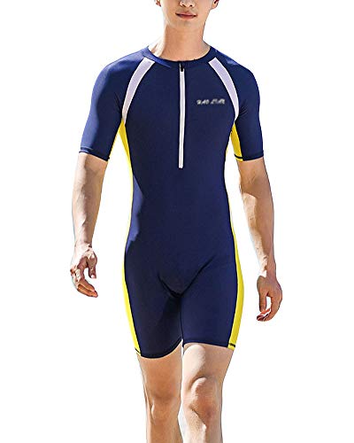 YOUCAI Herren/Damen Einteilig Kurzarm Sportlicher Schwimmanzug Surfbekleidung Neoprenanzug Trainings-Badeanzug mit Reißverschluss vorne Schnelltrocknender Badebekleidung Bodysuits Shorty Mann 4XL