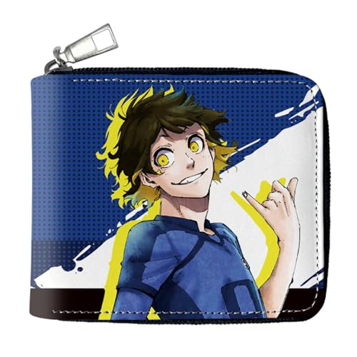 RYNDEX Blue Lo-ck Anime -Geldbörsen, Leder Geldbörse mit Reißverschluss-Design, Reisegeldbeutel für Kinder Geld Geldscheinfach und Münzfach(Color:Multicolor 2)