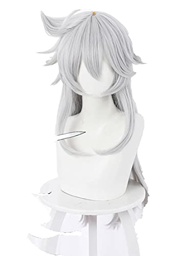 LINLINCD-Wig Anime Cosplay Genshin Paper Rasierer Grau Lange Hitzebeständige Synthetische Haar Halloween Karneval Party Rollenspiel Cosplay Perücken+Perücke Kappe