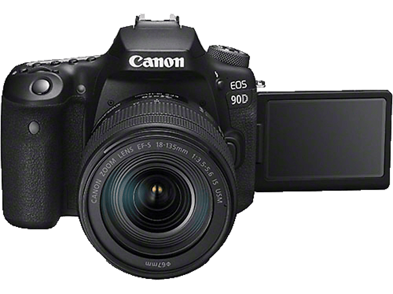 CANON EOS 90D Kit Spiegelreflexkamera, 32,5 Megapixel, 18-135mm Objektiv (EF-S, IS II, USM), Touchscreen Display, WLAN, Schwarz